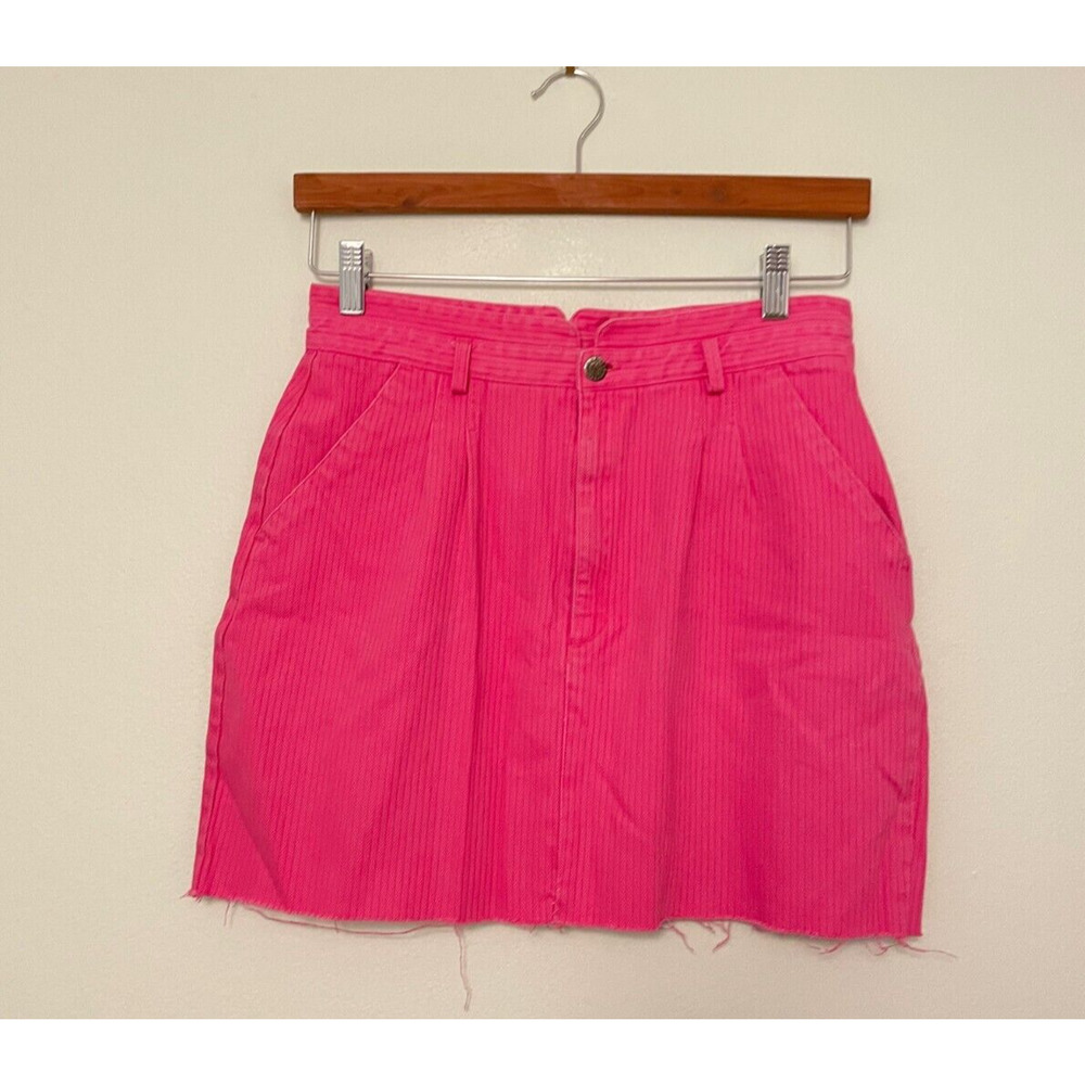 Vintage Womens Mini Skirt Size 13/14 Hot Pink Corduroy Raw Hem 90s Y2K